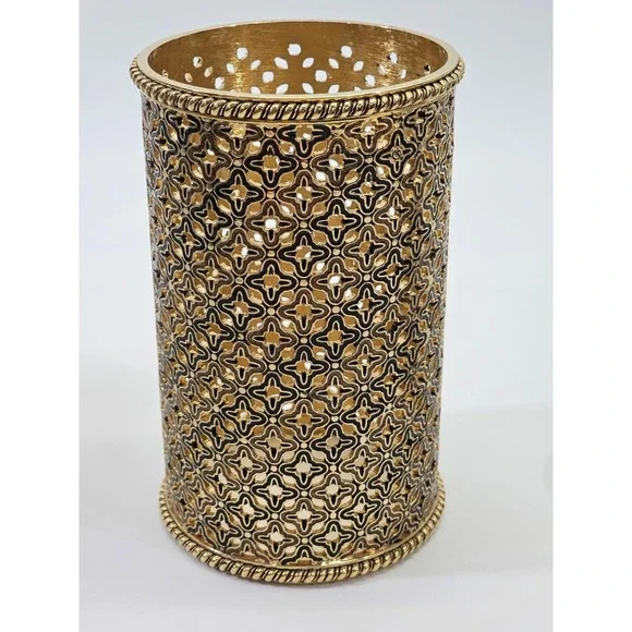 SET 3 St. John Home Enamel Open Design Gold Tone Candle Votives Holders Designer